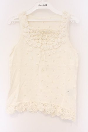 画像: PINK HOUSE / モチーフつき透かしタンクトップ  シロ O-26-03-09-070-LO-TO-IG-OS