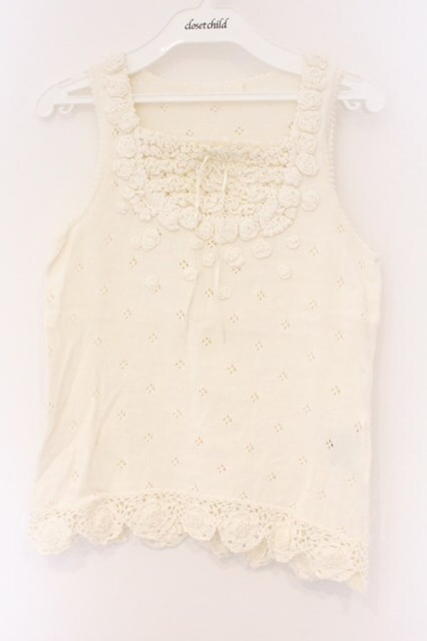 画像1: PINK HOUSE / モチーフつき透かしタンクトップ  シロ O-26-03-09-070-LO-TO-IG-OS (1)