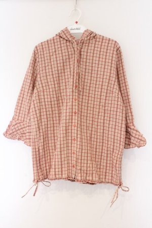 画像: PINK HOUSE / チェックフードブラウス  ピンク O-26-03-09-071-LO-BL-IG-OS