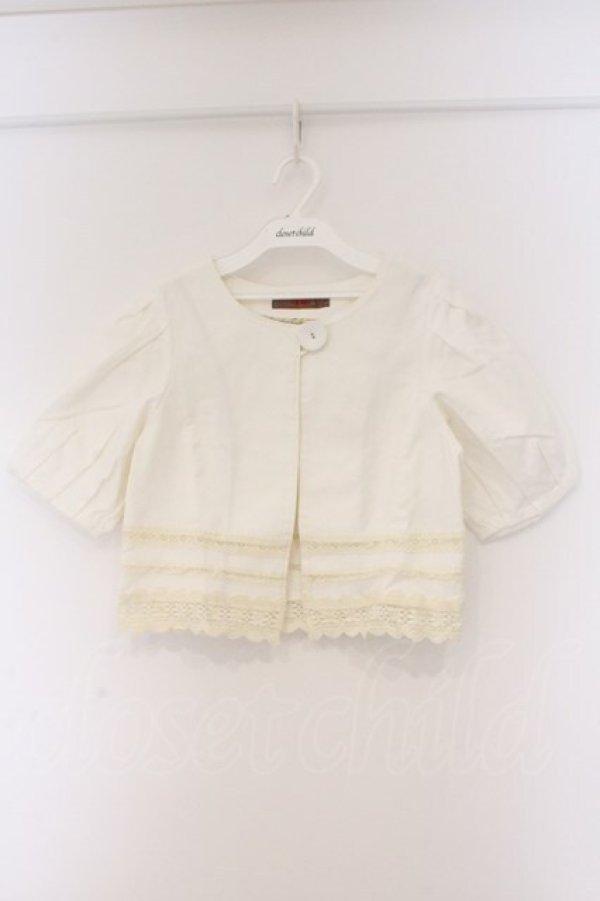 画像1: PINK HOUSE / 透かしレースビッグボタンボレロ  シロ O-26-03-09-073-LO-JA-IG-OS (1)