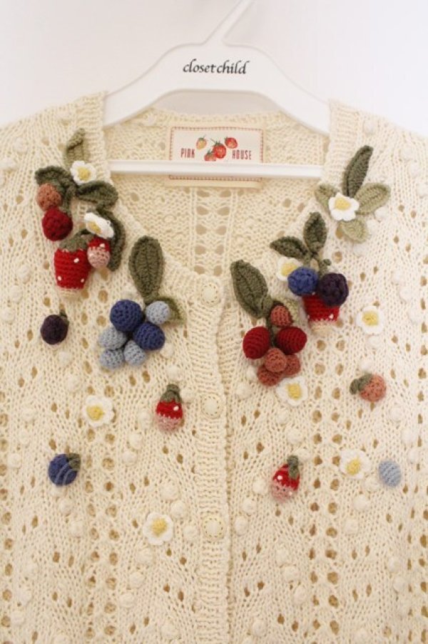 画像2: PINK HOUSE / フルーツ編みカーディガン  アイポリー O-26-03-09-074-LO-TO-IG-OS (2)