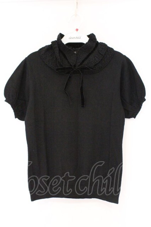 画像1: PINK HOUSE / つけ襟つき半袖ニット  クロ O-26-03-09-077-LO-TO-IG-OS (1)