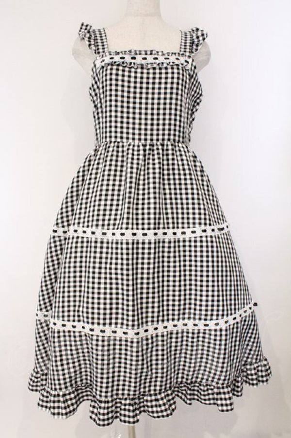 画像1: Cherirulu Chocola / ギンガムチェックジャンパースカート L クロ×シロ O-26-03-09-012-GO-OP-IG-OS (1)