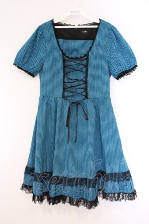 画像: NieR Clothing / レースアップギンガムワンピース  ブルー×ブラック O-26-03-09-021-PU-OP-IG-OS