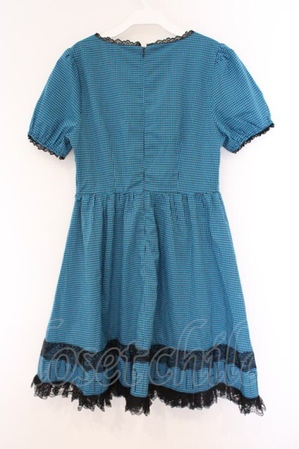 画像3: NieR Clothing / レースアップギンガムワンピース  ブルー×ブラック O-26-03-09-021-PU-OP-IG-OS (3)