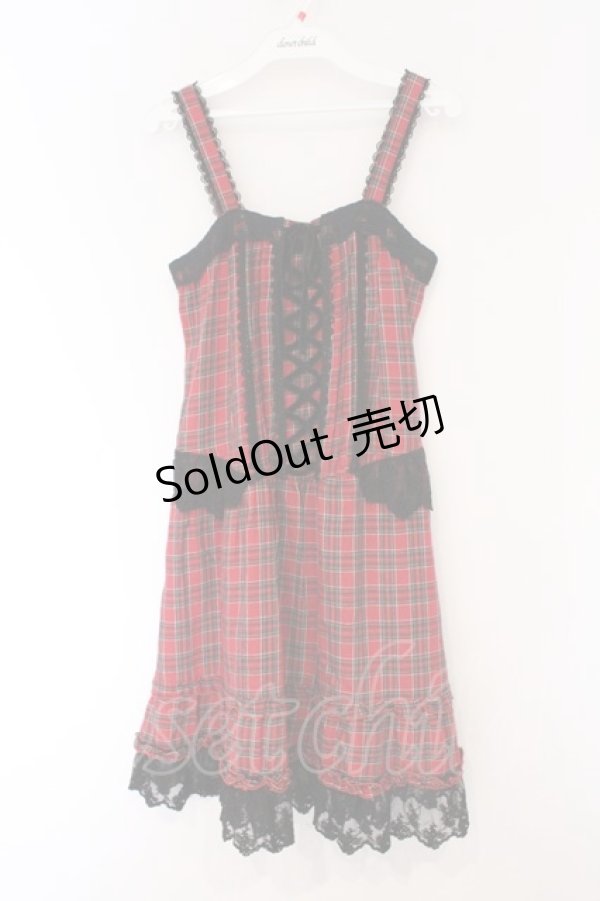 画像1: axes femme / タータンチェックフリルタックワンピース  アカ O-26-03-09-023-AX-OP-IG-OS (1)