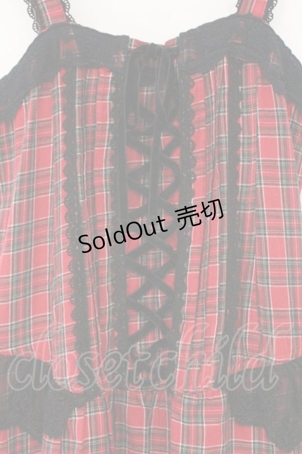 画像2: axes femme / タータンチェックフリルタックワンピース  アカ O-26-03-09-023-AX-OP-IG-OS (2)