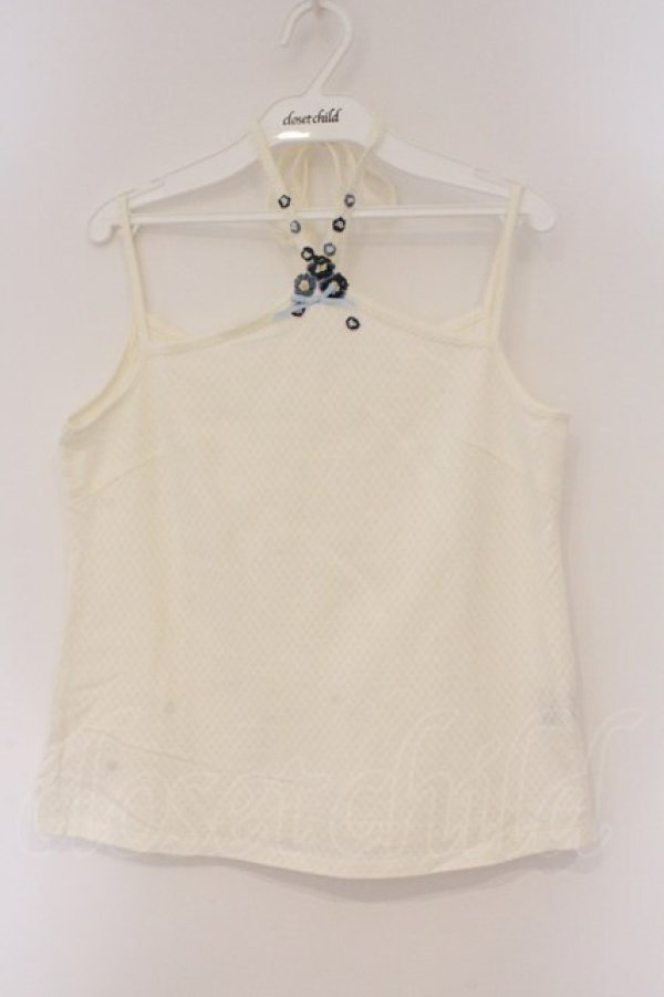 画像1: PINK HOUSE / フラワーモチーフホルターキャミソール  シロ×ネイビー O-26-03-10-028-LO-TO-IG-OS (1)