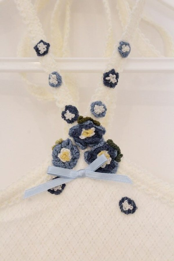 画像2: PINK HOUSE / フラワーモチーフホルターキャミソール  シロ×ネイビー O-26-03-10-028-LO-TO-IG-OS (2)