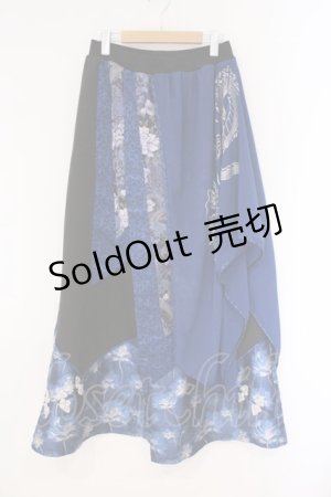 画像: Qutie Frash / ラップ付き和柄バギーパンツ  ブルー O-26-03-10-034-QU-PA-OW-OS