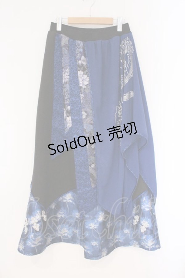 画像1: Qutie Frash / ラップ付き和柄バギーパンツ  ブルー O-26-03-10-034-QU-PA-OW-OS (1)