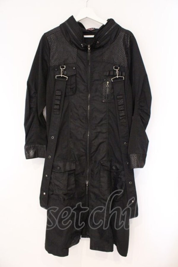 画像1: Qutie Frash / ミリタリーロングジャケット L ブラック O-26-03-10-036-QU-JA-OW-OS (1)