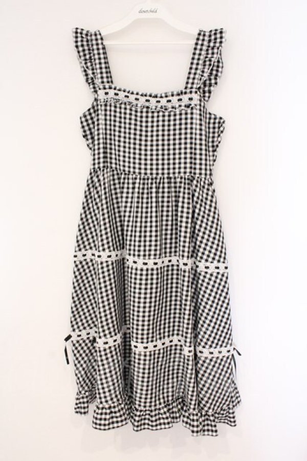 画像1: Cherirulu Chocola / ギンガムチェックジャンパースカート M クロ O-26-03-10-039-GO-OP-OW-OS (1)