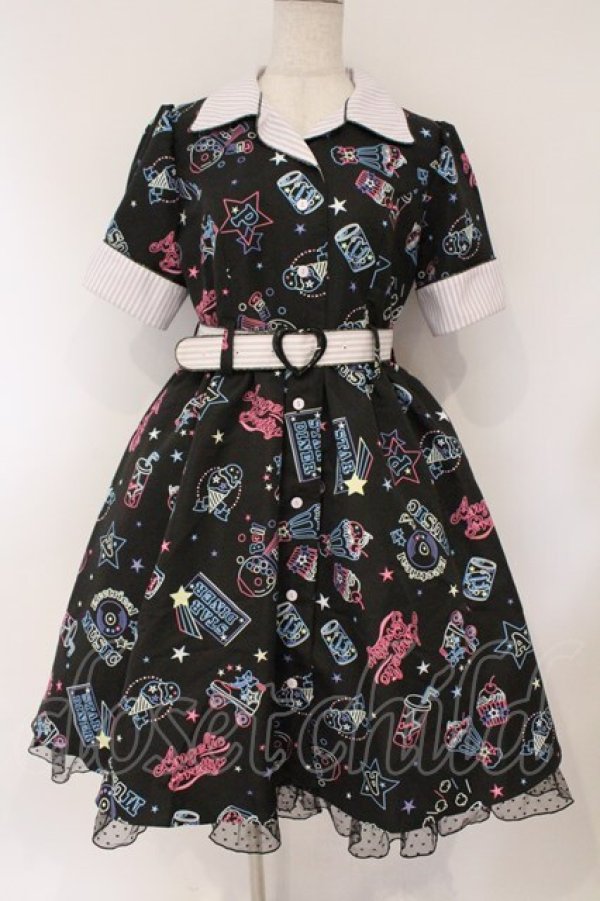 画像1: Angelic Pretty / Neon Star Dinerワンピース  クロ O-26-03-10-054-AP-OP-IG-OS (1)