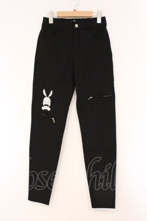 画像: NieR Clothing / 刺繍DESIGN FAKE ZIPPER STYLISH PANTS【CRY RABBIT】　パンツ  ブラック O-26-03-10-082-PU-PA-IG-OS