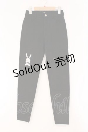 画像: NieR Clothing / 刺繍DESIGN FAKE ZIPPER STYLISH PANTS【CRY RABBIT】　パンツ  ブラック O-26-03-10-082-PU-PA-IG-OS