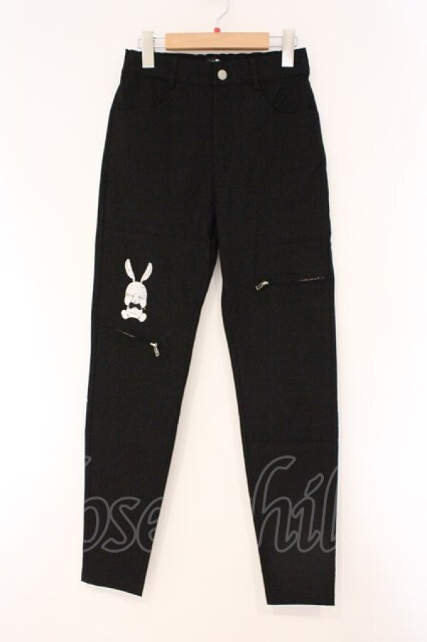 画像1: NieR Clothing / 刺繍DESIGN FAKE ZIPPER STYLISH PANTS【CRY RABBIT】　パンツ  ブラック O-26-03-10-082-PU-PA-IG-OS (1)