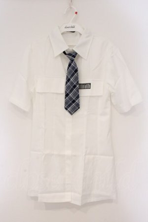 画像: NieR Clothing / ウエストくびれスタイルアップシャツ【ワンタッチネクタイ付き】  ホワイト×ブルー O-26-03-10-103-PU-BL-IG-OS