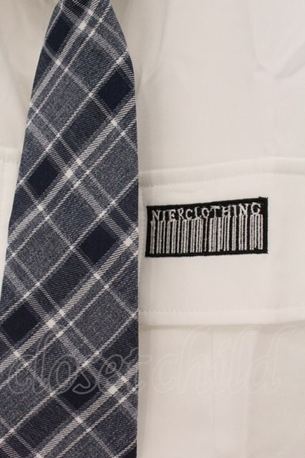 画像2: NieR Clothing / ウエストくびれスタイルアップシャツ【ワンタッチネクタイ付き】  ホワイト×ブルー O-26-03-10-103-PU-BL-IG-OS (2)