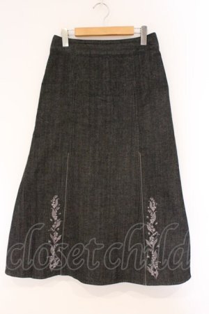 画像: PINK HOUSE / すずらん刺繍デニムスカート L クロ O-26-03-10-107-LO-SK-IG-OS