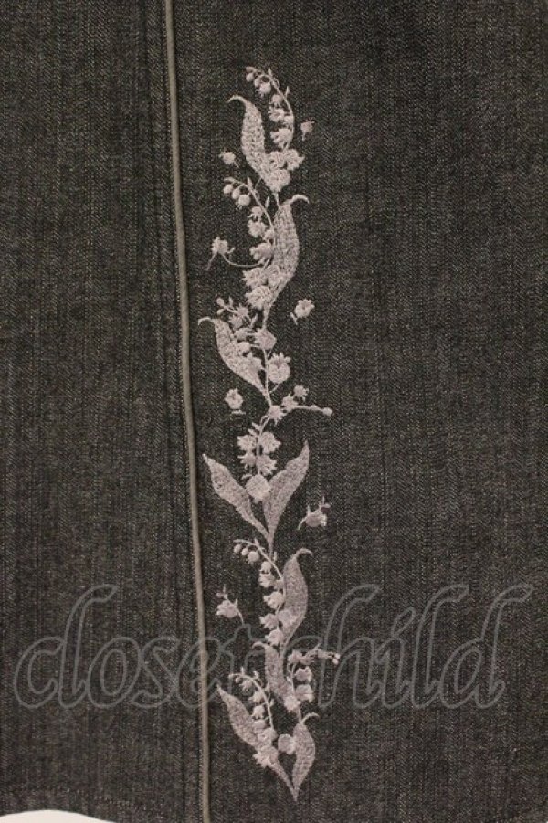 画像2: PINK HOUSE / すずらん刺繍デニムスカート L クロ O-26-03-10-107-LO-SK-IG-OS (2)