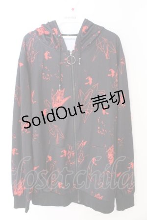 画像: NieR Clothing / 転写ジップパーカー F ブラック×レッド折り鶴柄 O-26-03-11-044-PU-BL-OW-OS