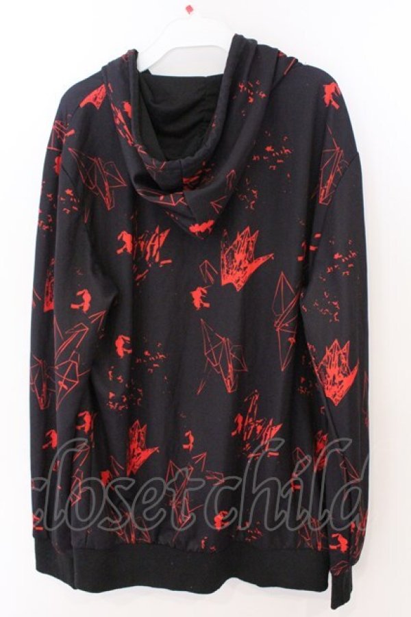 画像3: NieR Clothing / 転写ジップパーカー F ブラック×レッド折り鶴柄 O-26-03-11-044-PU-BL-OW-OS (3)