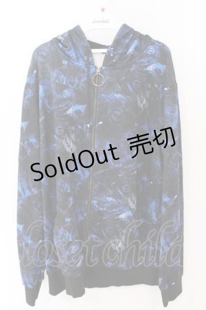 画像: NieR Clothing / 転写ジップパーカー F ブラック×ブルーロゴ柄 O-26-03-11-046-PU-BL-OW-OS