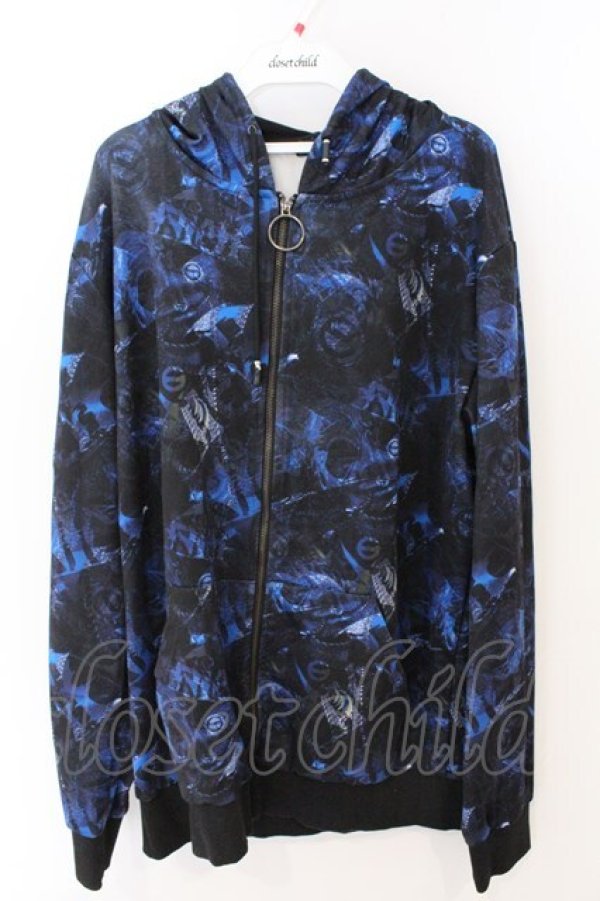 画像1: NieR Clothing / 転写ジップパーカー F ブラック×ブルーロゴ柄 O-26-03-11-046-PU-BL-OW-OS (1)