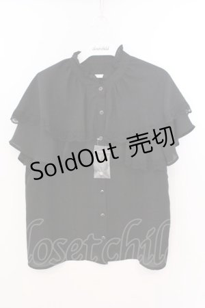 画像: axes femme POETIQUE / ケープ半袖ブラウス M クロ O-26-03-11-074-AX-BL-OW-OS