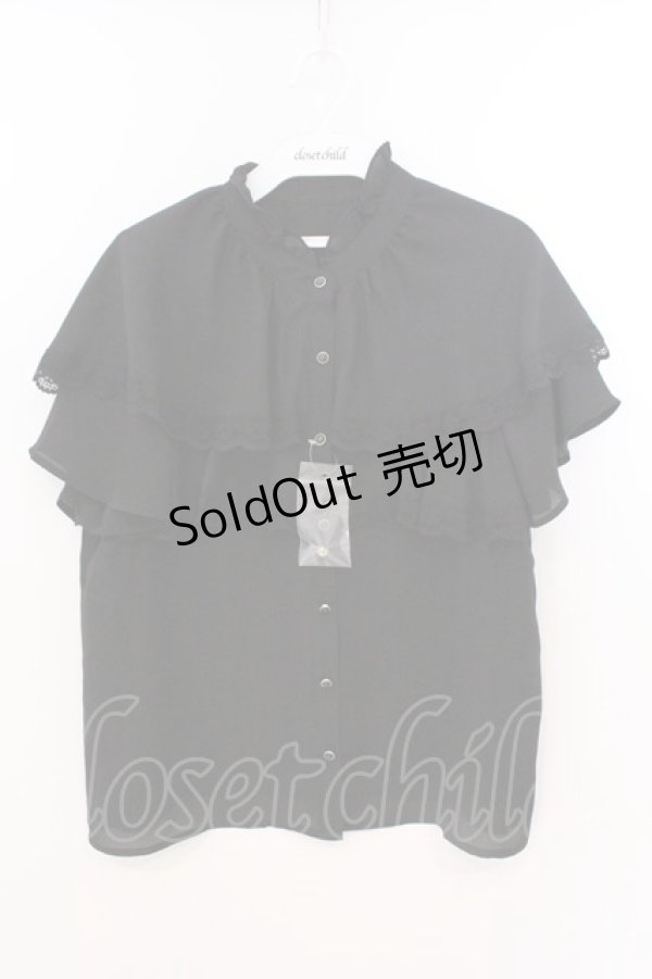 画像1: axes femme POETIQUE / ケープ半袖ブラウス M クロ O-26-03-11-074-AX-BL-OW-OS (1)