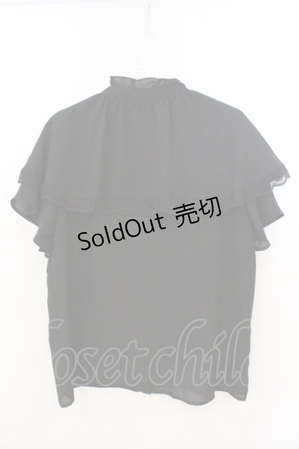 画像2: axes femme POETIQUE / ケープ半袖ブラウス M クロ O-26-03-11-074-AX-BL-OW-OS (2)