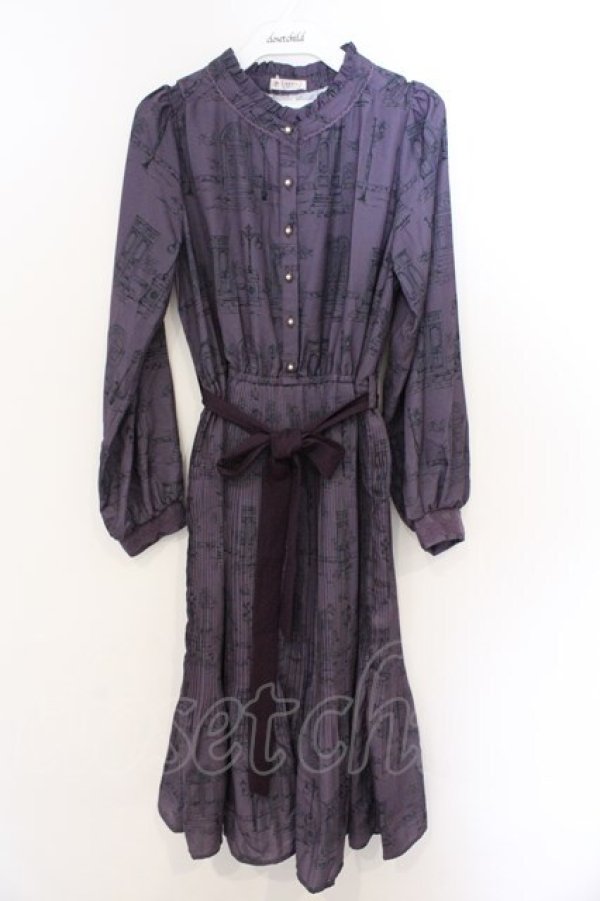 画像1: axes femme / 扉と街灯柄ワンピース F パープル O-26-03-11-079-0-OP-OW-OS (1)