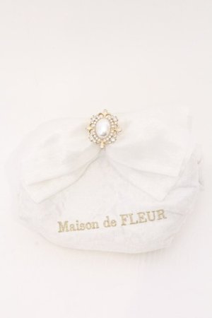画像: Maison de FLEUR / パールレースオーガンジーリボンマンゴーポーチ  シロ O-26-03-11-013-LO-ZA-IG-OS