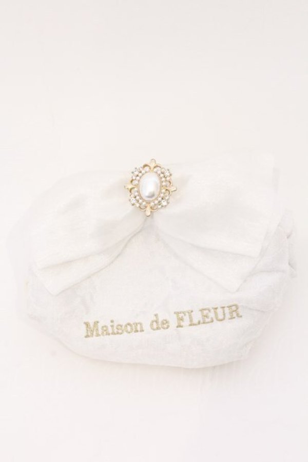 画像1: Maison de FLEUR / パールレースオーガンジーリボンマンゴーポーチ  シロ O-26-03-11-013-LO-ZA-IG-OS (1)
