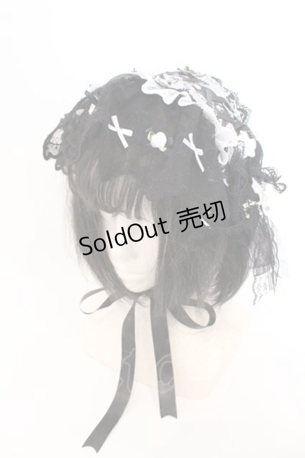 画像1: Fancy Doll / 薔薇付きヘッドドレス  クロ×シロ O-26-03-11-017-PU-AC-IG-OS (1)