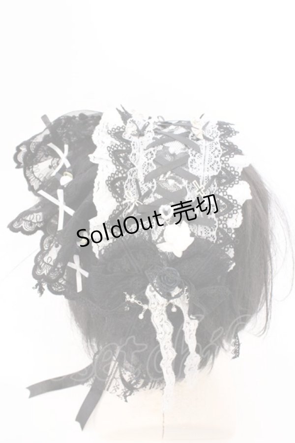 画像2: Fancy Doll / 薔薇付きヘッドドレス  クロ×シロ O-26-03-11-017-PU-AC-IG-OS (2)