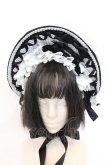 画像2: 妹抖手作工作屋 / レースデコレーション ハーフボンネット  クロ×シロ O-26-03-11-018-PU-AC-IG-OS (2)