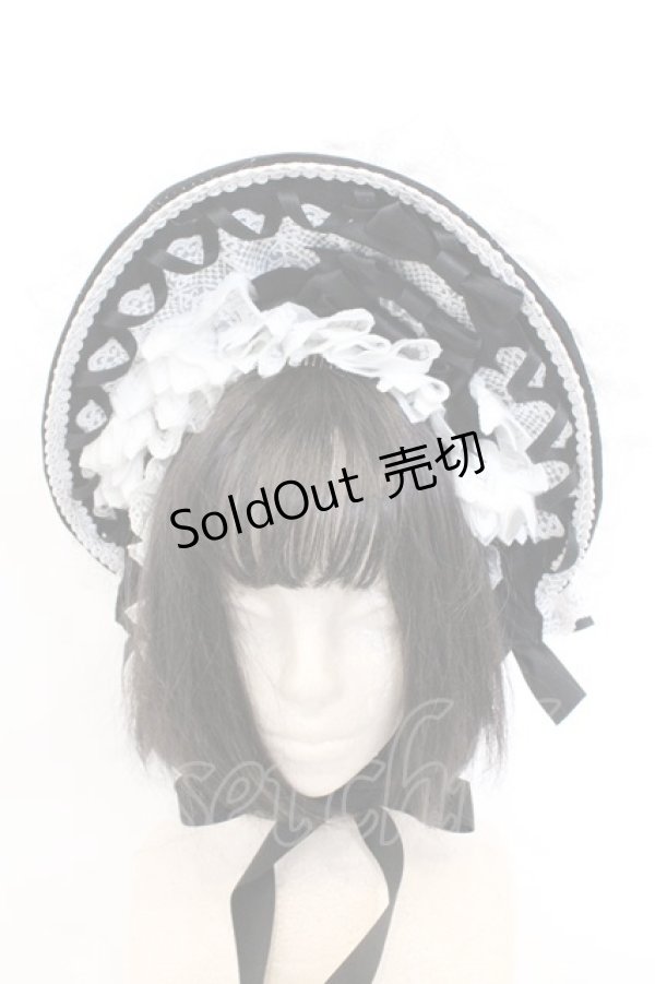 画像2: 妹抖手作工作屋 / レースデコレーション ハーフボンネット  クロ×シロ O-26-03-11-018-PU-AC-IG-OS (2)