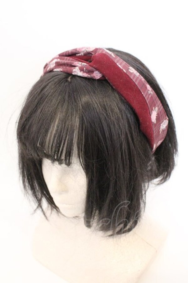 画像1: axes femme / ローズ×チェック柄ヘアバンド  ワイン O-26-03-11-025-AX-AC-IG-OS (1)