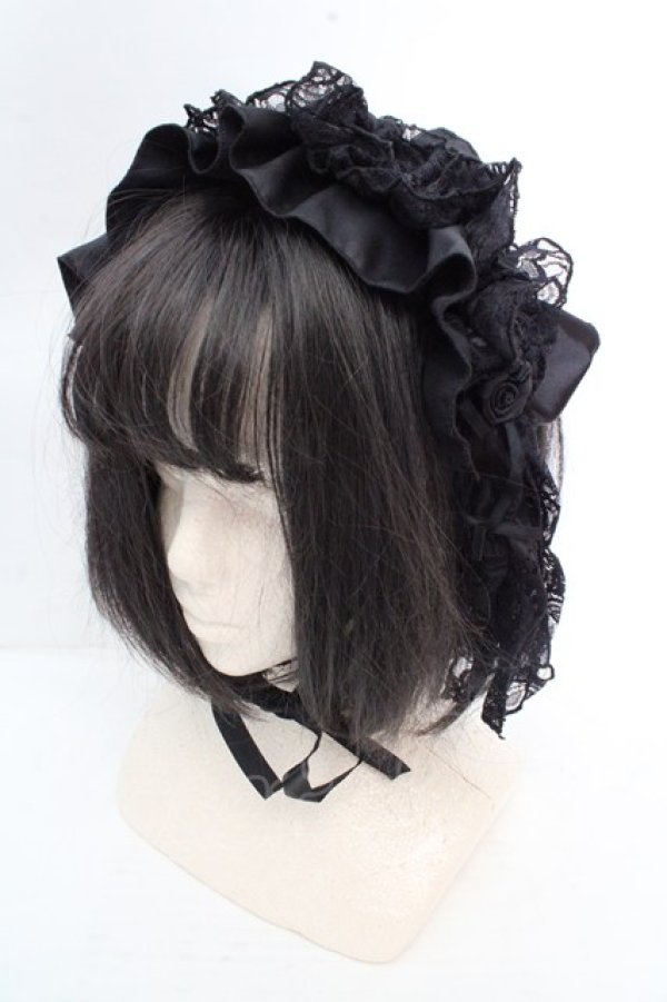 画像1: MARBLE / ボリュームフリルフェミニンヘッドドレス  ブラック O-26-03-12-051-GO-AC-IG-OS (1)