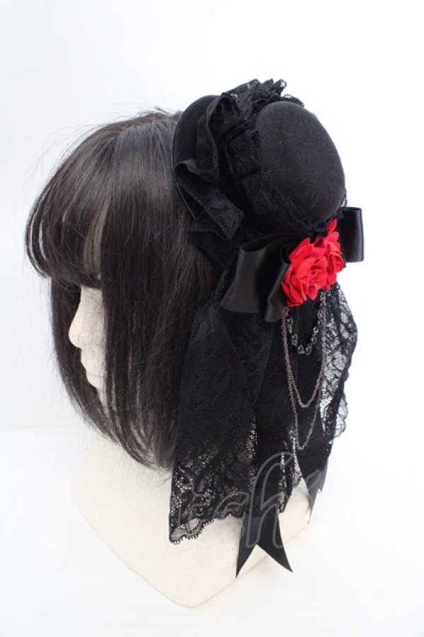 画像1: MARBLE / ヴェールミニハット  ブラック×レッド O-26-03-12-052-GO-AC-IG-OS (1)