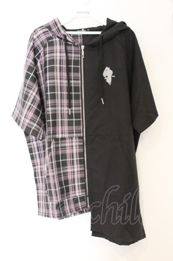 画像1: NieR Clothing / コルセットベルト付きTWO-TONE SHIRT ZIP OUTER【PINK】 パーカー  ブラック×ピンク O-26-03-12-1029-PU-TO-IG-OS (1)