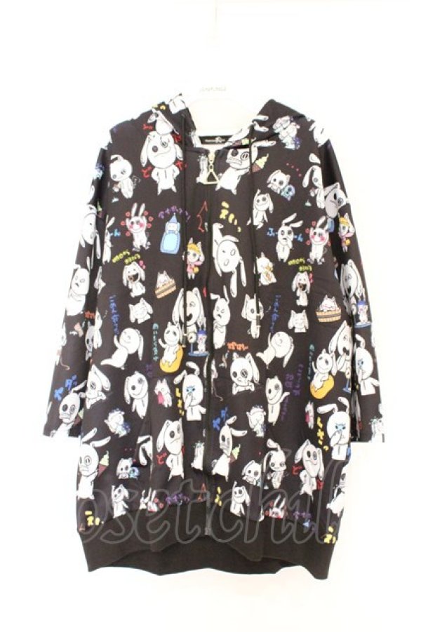 画像1: NieR Clothing / 転写ZIPパーカー  ブラック NieRちゃん総柄 O-26-03-12-1036-PU-TO-IG-OS (1)