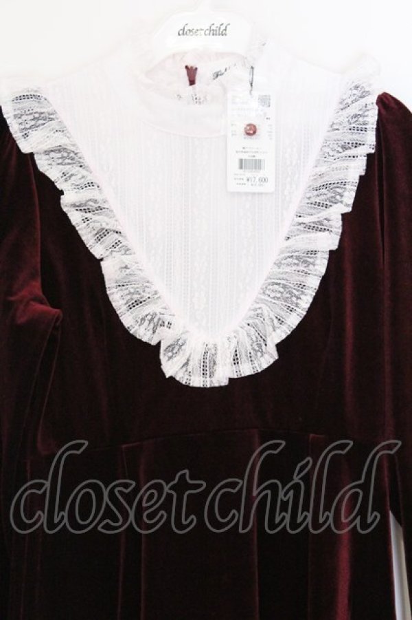 画像2: Fickle Bebe / レーズベロアワンピース  ワイン O-26-03-12-1013-0-OP-IG-OS (2)