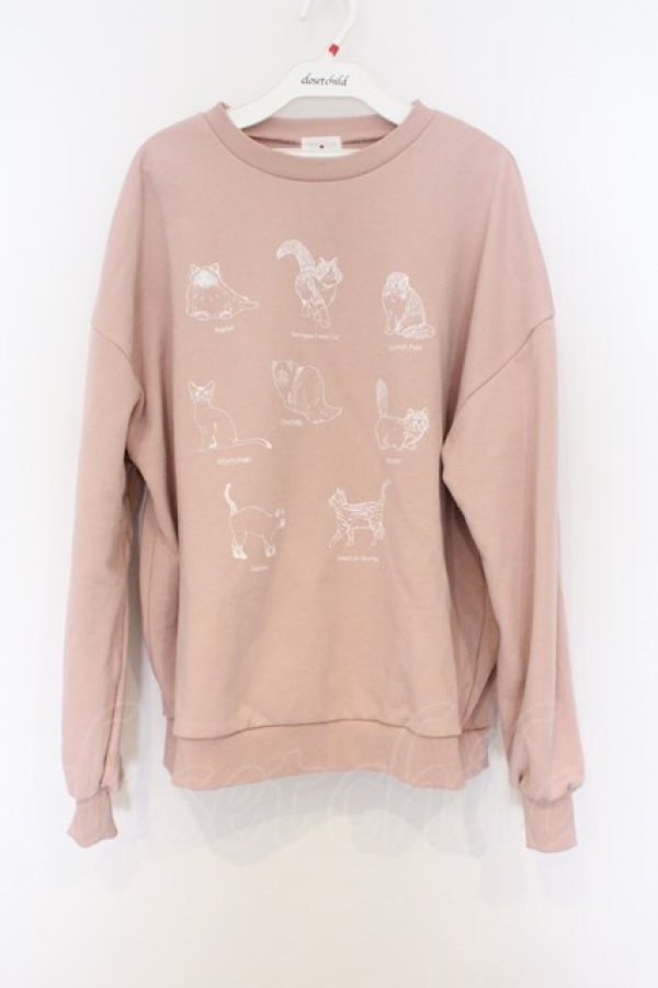 画像1: merry jenny / 猫図鑑スウェット  ピンク O-26-03-12-1015-LO-TO-IG-OS (1)