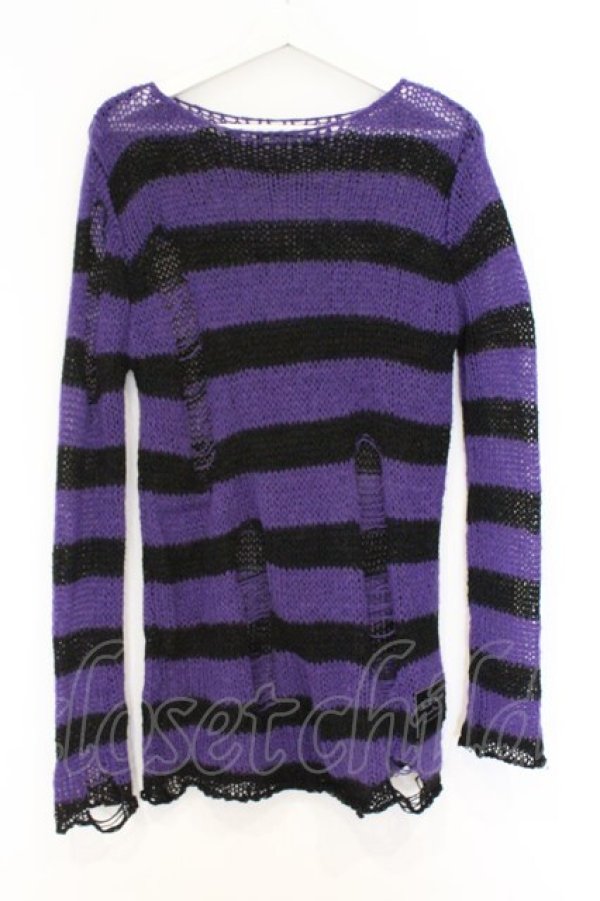 画像1: SEX POT ReVeNGe / ボーダーデストロイニットソー  パープルｘブラック O-26-03-12-1019-SP-TO-YM-OS (1)