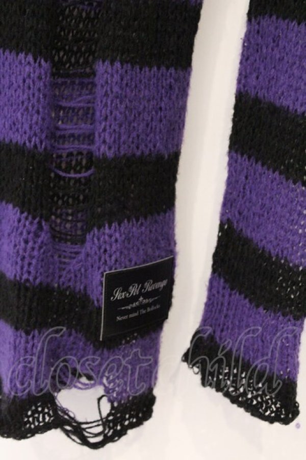 画像2: SEX POT ReVeNGe / ボーダーデストロイニットソー  パープルｘブラック O-26-03-12-1019-SP-TO-YM-OS (2)