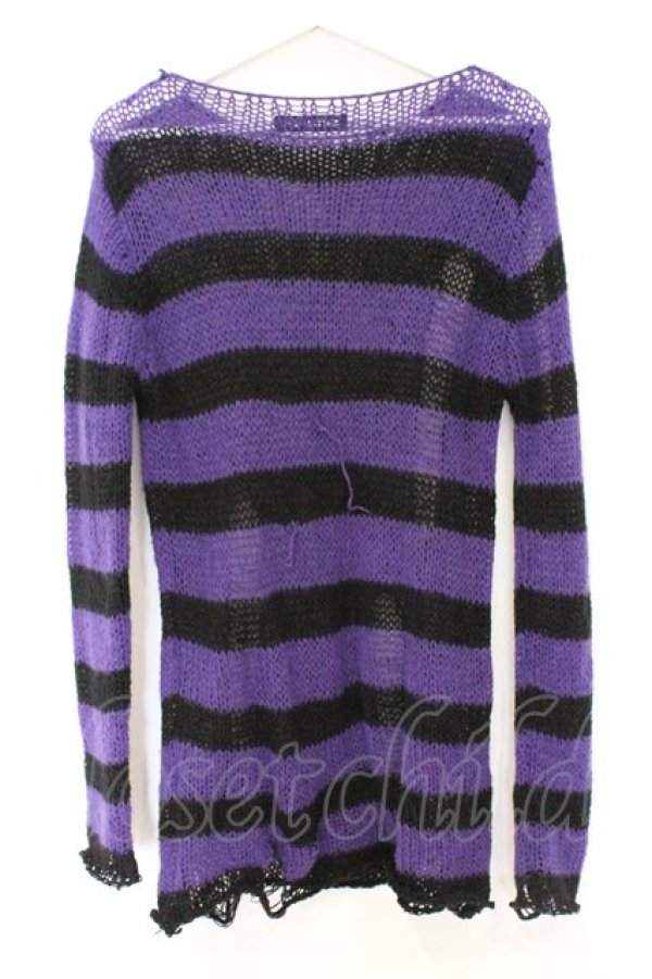 画像3: SEX POT ReVeNGe / ボーダーデストロイニットソー  パープルｘブラック O-26-03-12-1019-SP-TO-YM-OS (3)