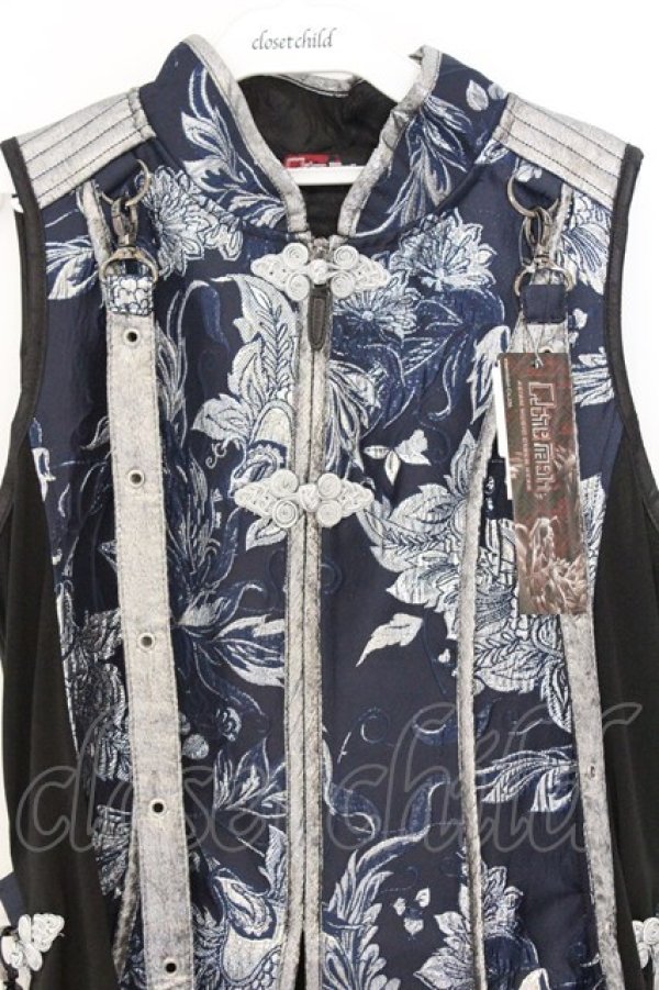 画像2: Qutie Frash / 後ろロングチャイナベスト  ネイビー×シルバー O-26-03-13-003-QU-TO-OW-OS (2)